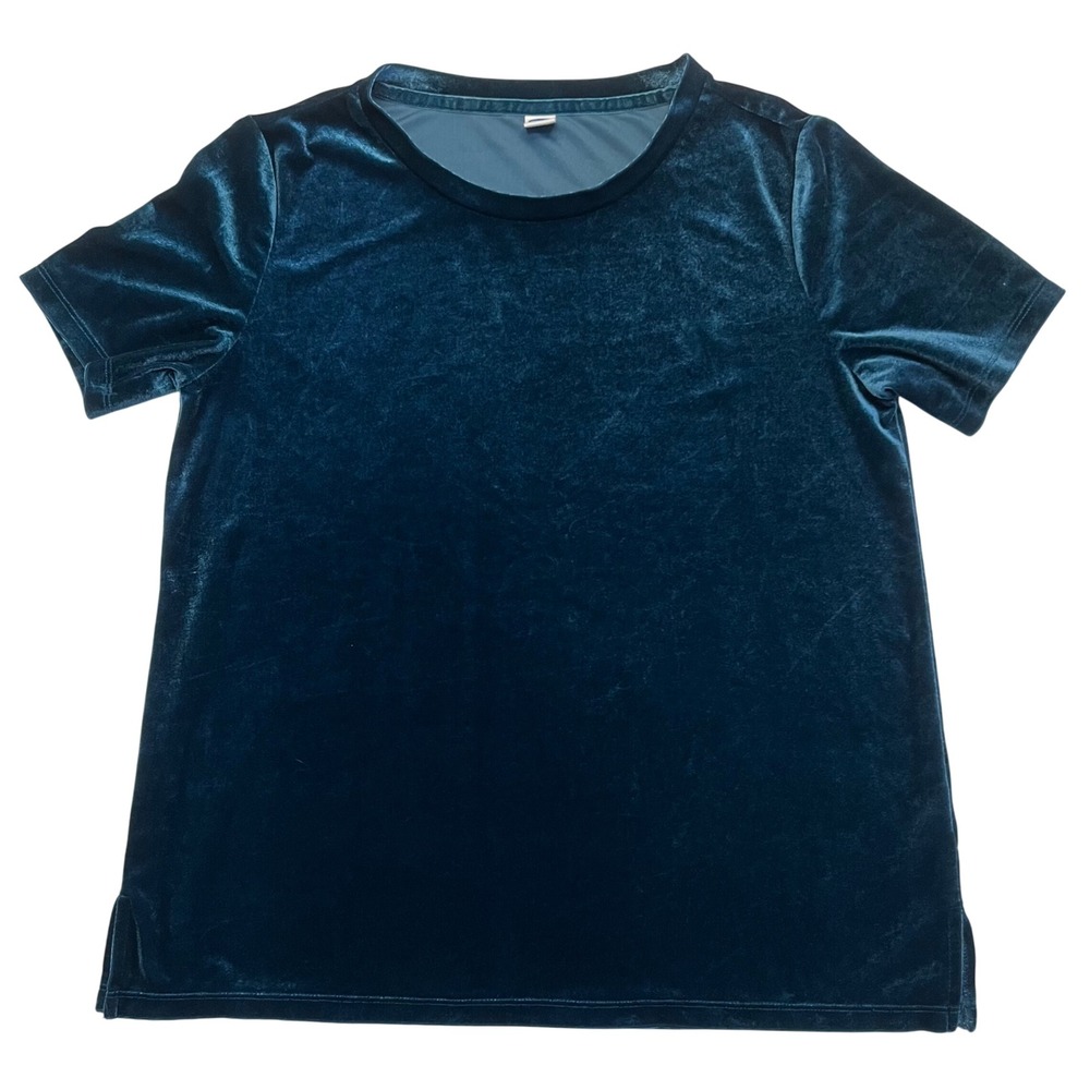 Old Navy Teal Velvet Dark Academia Soft Goth Luxe Short Sleeve Top Size‎ Small